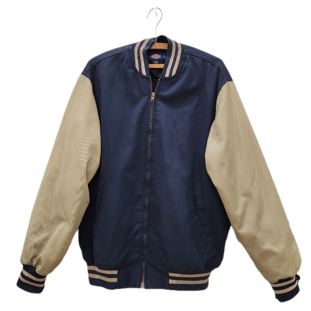 Vintage Dickies Retro Varsity bomber Zip Jacket, Navy/Tan, Men's Large